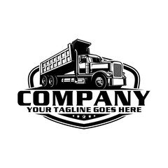 American Dump Truck Logo Design, Heavy Duty Construction Transport Emblem Vector Illustration