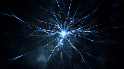 Electromagnetic field visualization, neon flowing current lines. Chaotic lightning grid pattern, bright electric energy dark tech grid. Energy wave gradient, abstract electric particles in motion