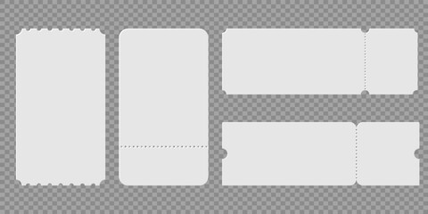 Empty ticket templates collection with perforated borders for concert, cinema or festival passes and lottery cards, ready to use vector shapes © Svitlana Tolmach 