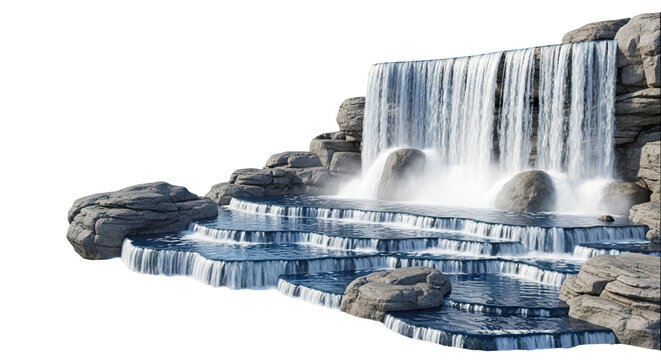 Tiered Waterfall with Rocks and Water