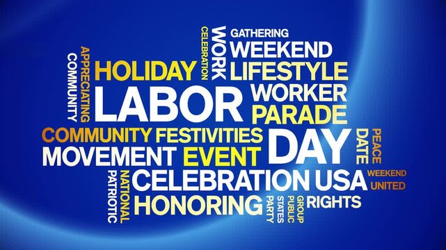 Labor Day animated word cloud-text design animation tag kinetic typography seamless loop.