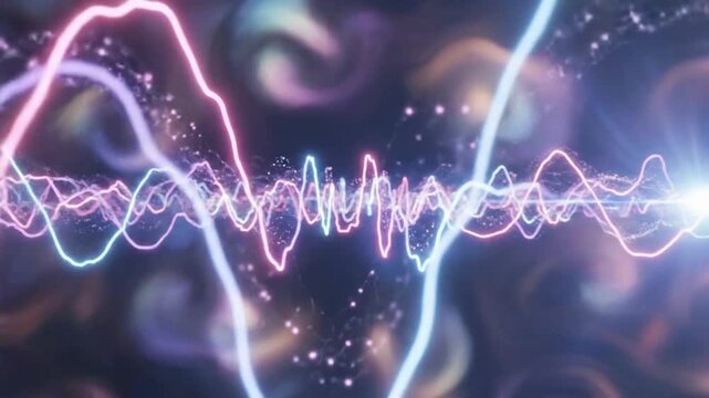 Explore sound waves with colorful light patterns showing vibrations and movement in a digital format