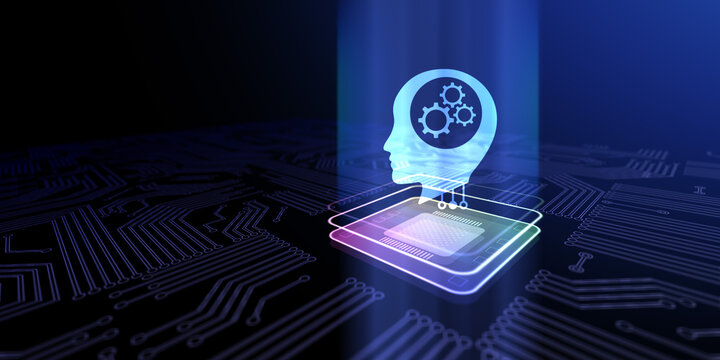 Machine Learning Enhancing Data Analysis and Predictive Modeling Illustrated on a Processor, Business and Technology Concept.