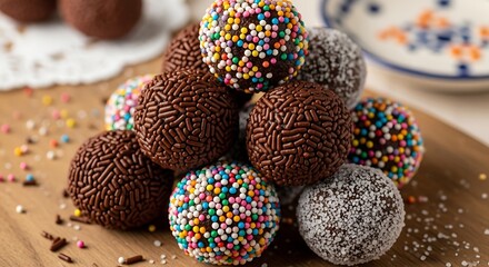 Chocolate Truffles with Colorful Sprinkles and Coconut.