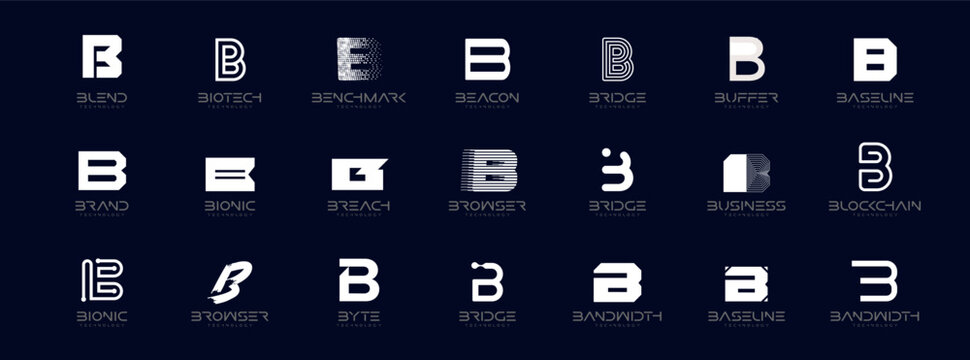 Modern Geometric Minimalist Abstract Creative Branding, Business Identity Design. Letters B Logo Concept Monogram Set for Startups, Businesses, Companies. Typographic Logos Collection. Vector symbols