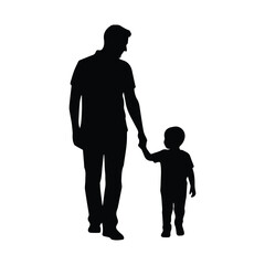 Silhouette of a man and child holding hands walking together