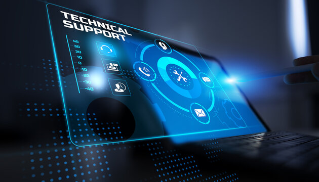 Technical Support Services Displayed on a Futuristic Digital Interface.