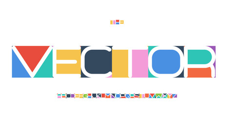 Cutout Negative Space Font Logo Alphabet Color Geometric Blocks Letter Set Modern Typography, Creative Typographic Design for Poster Headline, Type Symbol Logotype, Colorful Fonts. Vector Typeface