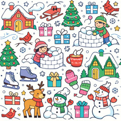 Fototapeta premium Seamless Winter Holiday Village Pattern