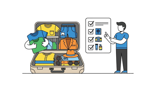 Travel luggage filled with clothing and accessories for packing