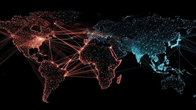 world map with binary code