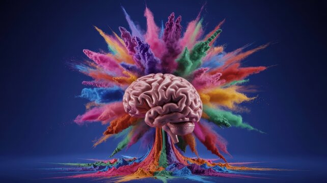 Vibrant brain exploding with colorful creativity and ideas