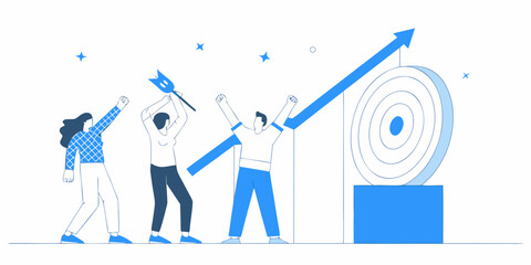 Team celebrates success with a rising arrow hitting a target © Kopil