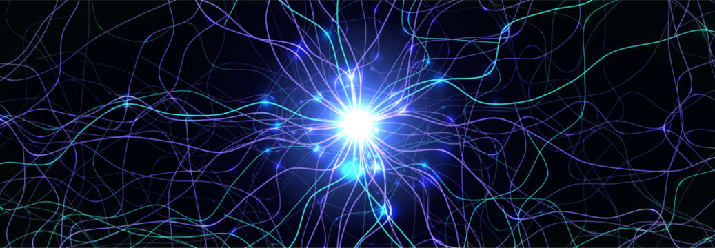 Neural Networking Science Technology Scientific Research. Biotech AI Big Data Learning. Hacker Attack Cyber Security Biohacking. Fertilisation BG. Cosmic Space Universe Big Bang. Vector Illustration