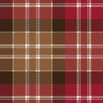 Red and brown tartan plaid. Scottish pattern fabric swatch close-up. 