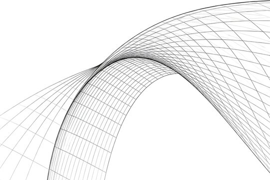 Abstract architectural detail of a curved white grid structure against a solid white background high-quality