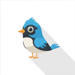 Fototapeta premium Cute blue cartoon bird illustration with long shadow, flat design