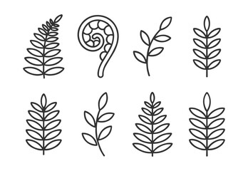 Botanical leaf outline icon set vector, plant branch foliage and fern elements isolated on transparent background © gerik_a