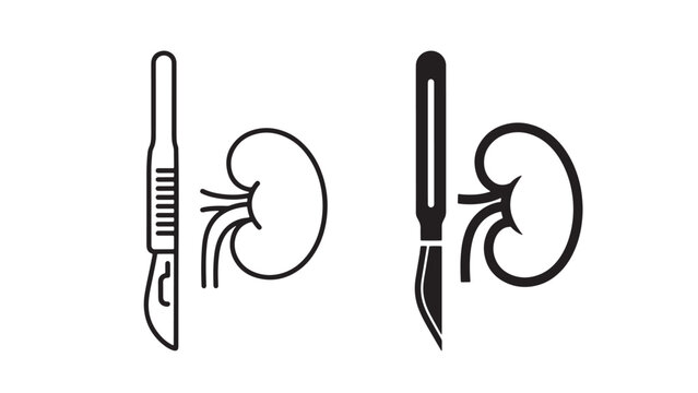 Nephrectomy Surgical Instruments Icon Showing Scalpel And Kidney For Clinical Procedure Planning And Medical Device Procurement
