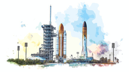 Obraz premium Kennedy Space Center. Kennedy Space Center hand drawn watercolor illustration
