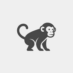Obraz premium Stylized Monkey Icon Silhouette, Simple Vector Graphic, Cute Animal Logo