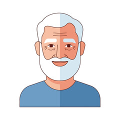 Smiling Elderly Man with White Beard and Hair, Portrait, Senior Man, Happy Face, Blue T-shirt