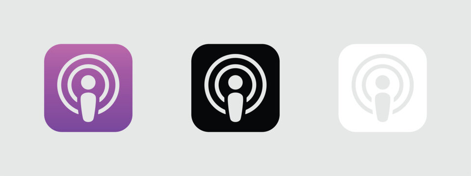 apple podcast logo icon purple black white rounded square social media app button vector set