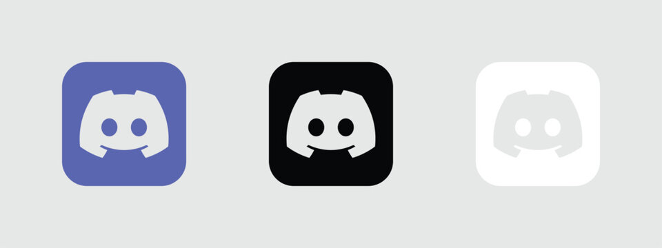 discord logo icon blue black white rounded square social media app button vector set