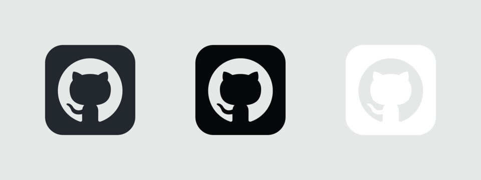 github logo icon black white rounded square social media app button vector set