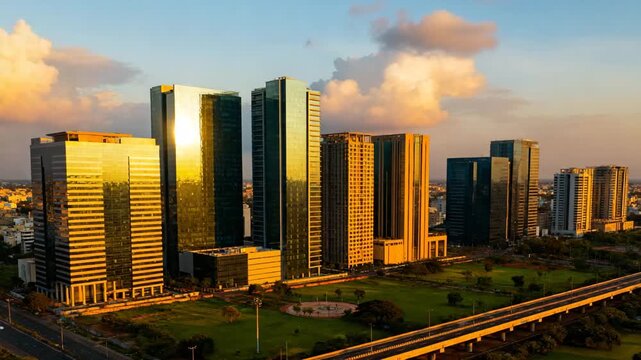 aerial drone timelapse of hyderabad financial district in telangana video conceptual sunset to night video timelapse