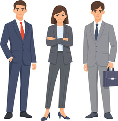 Fototapeta premium Three professionals standing confidently in business attire