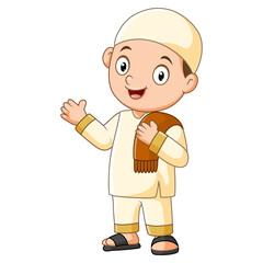 Obraz premium Cute happy muslim boy cartoon