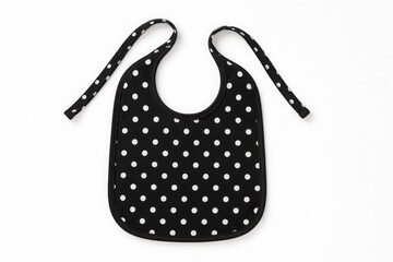 Black polka dot baby bib with ties, infant accessory for mealtime protection