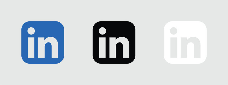 linkedin logo icon blue black white rounded square social media app button vector set