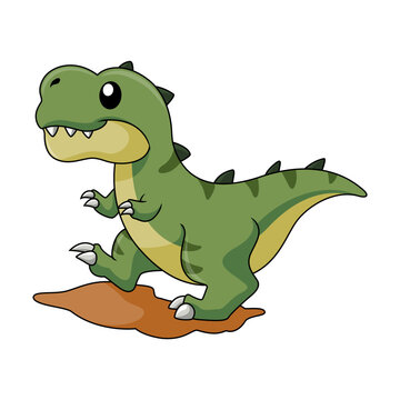 Cute green dinosaur cartoon on white background