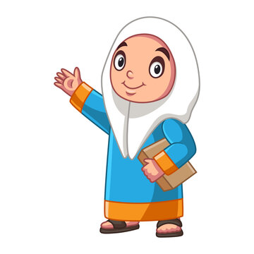 Cute happy muslim girl cartoon