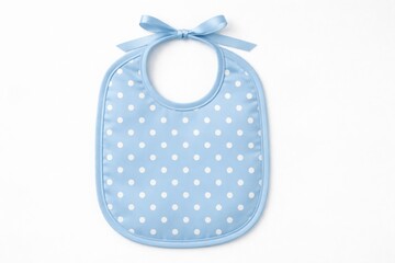 Light blue polka dot baby bib with blue bow, soft infant accessory