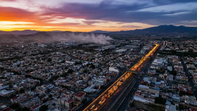 aerial drone shot of guadalajara city at sunset mexico video