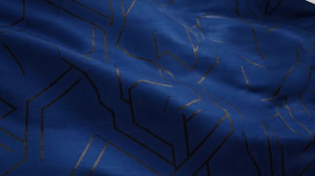 Mesmerizing Fabric Unfolding with Geometric Shapes Slow-motion shot of geometric patterned fabric gently unfolding, draping, or rippling, creating a hypnotic and elegant visual effect.
