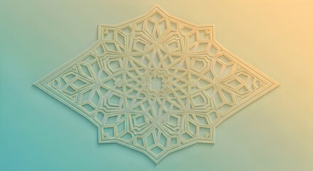 Elegant 3D Embossed Islamic Geometric Pattern. Modern Arabic Mosaic Design with Subtle Shadows on a Soft Gradient Background. Perfect for Ramadan, Eid, or Cultural Celebrations and