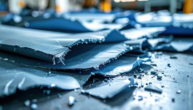 FlyPro Firefly: Scattered Reinforced Polymer Sheeting Fragments with Tears and Punctures, Detailed Bright Photographic Capture
