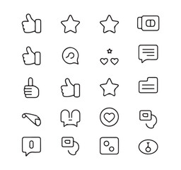 Social media ratings and feedback pixel perfect outline icons for modern website design