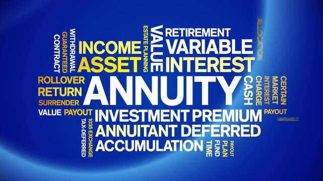 Annuity animated word cloud-text design animation tag kinetic typography seamless loop.