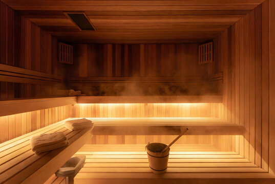 Modern Finnish Sauna Interior with Warm Wooden Design and Relaxing Wellness Atmosphere