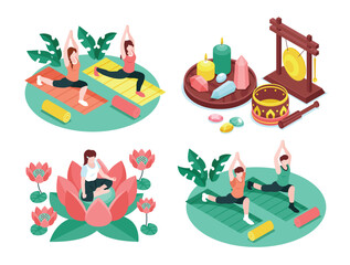 Isometric meditation and yoga mini composition set with accessories
