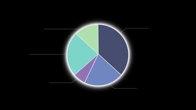 Abstract Colorful Pie Chart Graphic on Black Background.