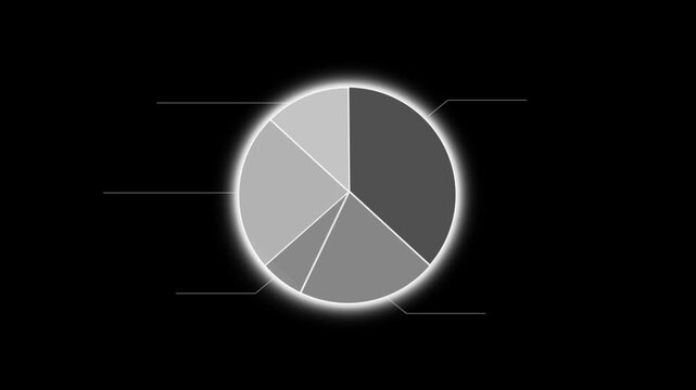 Abstract glowing pie chart graphic with dark background and light effects.