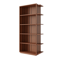 Contemporary wooden bookshelf with asymmetric staggered shelves, ideal for modern interior design.