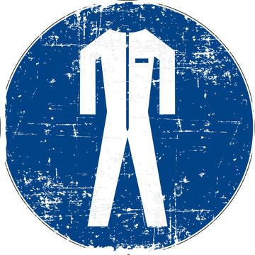 Wear Protective Clothing Mandatory Sign. Grunge Distressed Blue Circle Vector