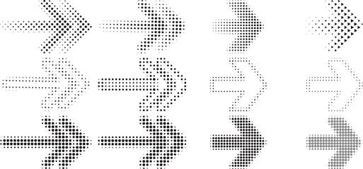 Arrow icon set. Halftone Arrow. Cursor. Black vector arrows icons. Collection different arrows sign. Modern simple arrows. Black arrow pointing to the right 